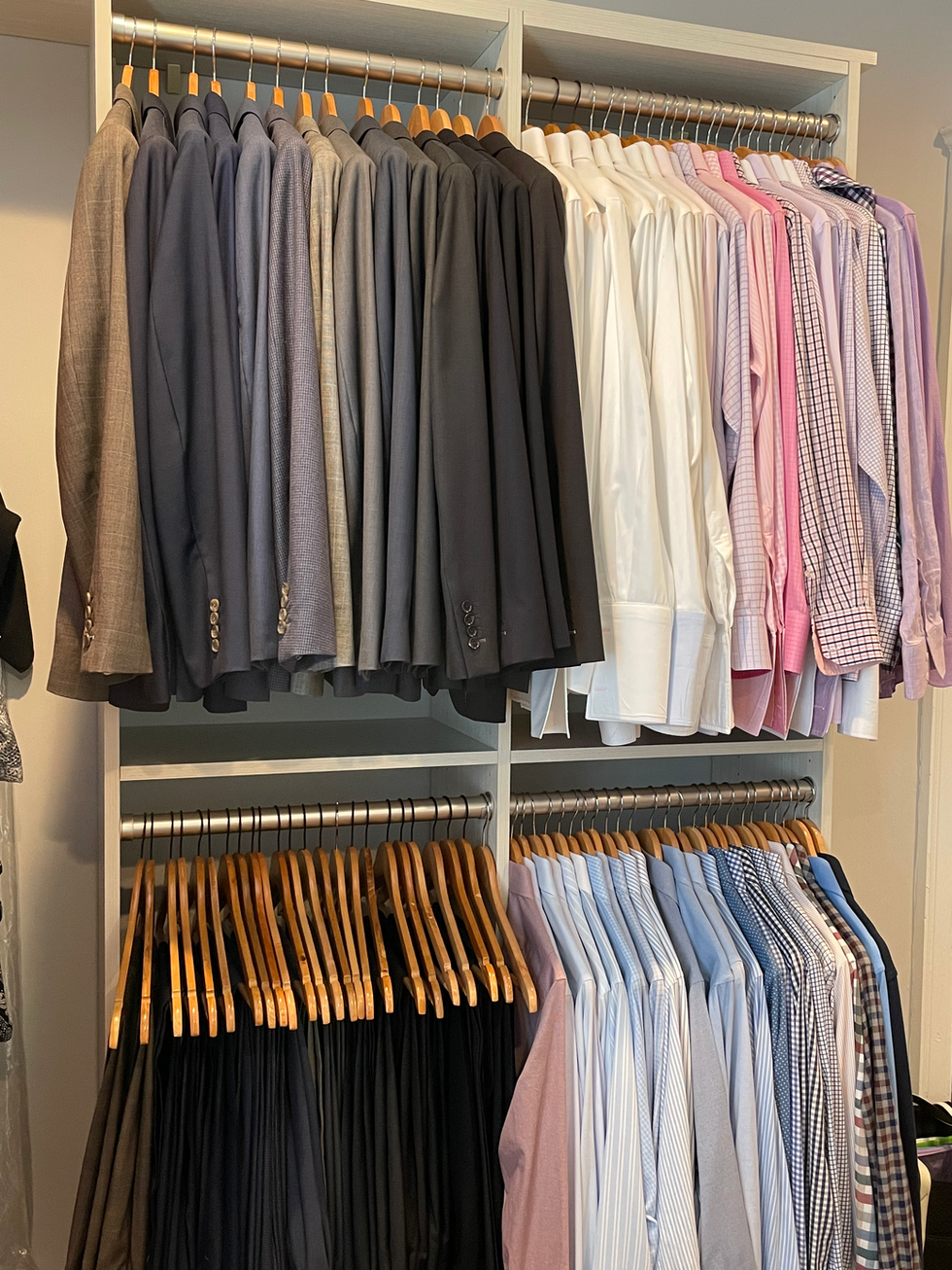 men's suits organized in closet