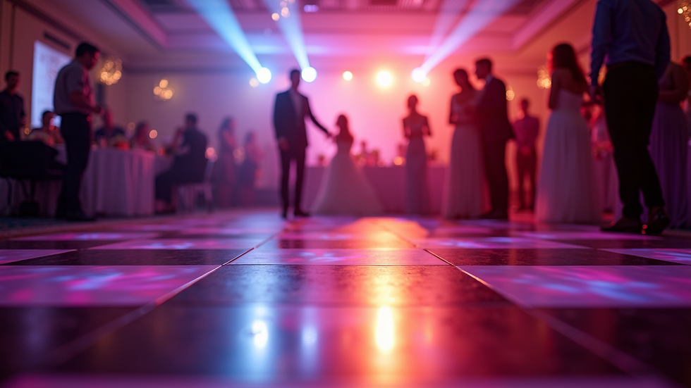 Close-up view of colorful wedding dance floor lighting