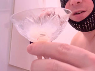 Gloryhole Challenge: He ejaculates into the glass, I have to swallow.