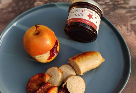 Boudin blanc aux pommes et au confit de Noël