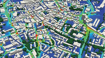 Photo showing computational fluid dynamics of a city modelling by EarthSense