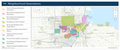 An image of the City of Toledo's neighborhood association map