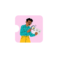 Illustration of a man examining documents with a magnifying glass