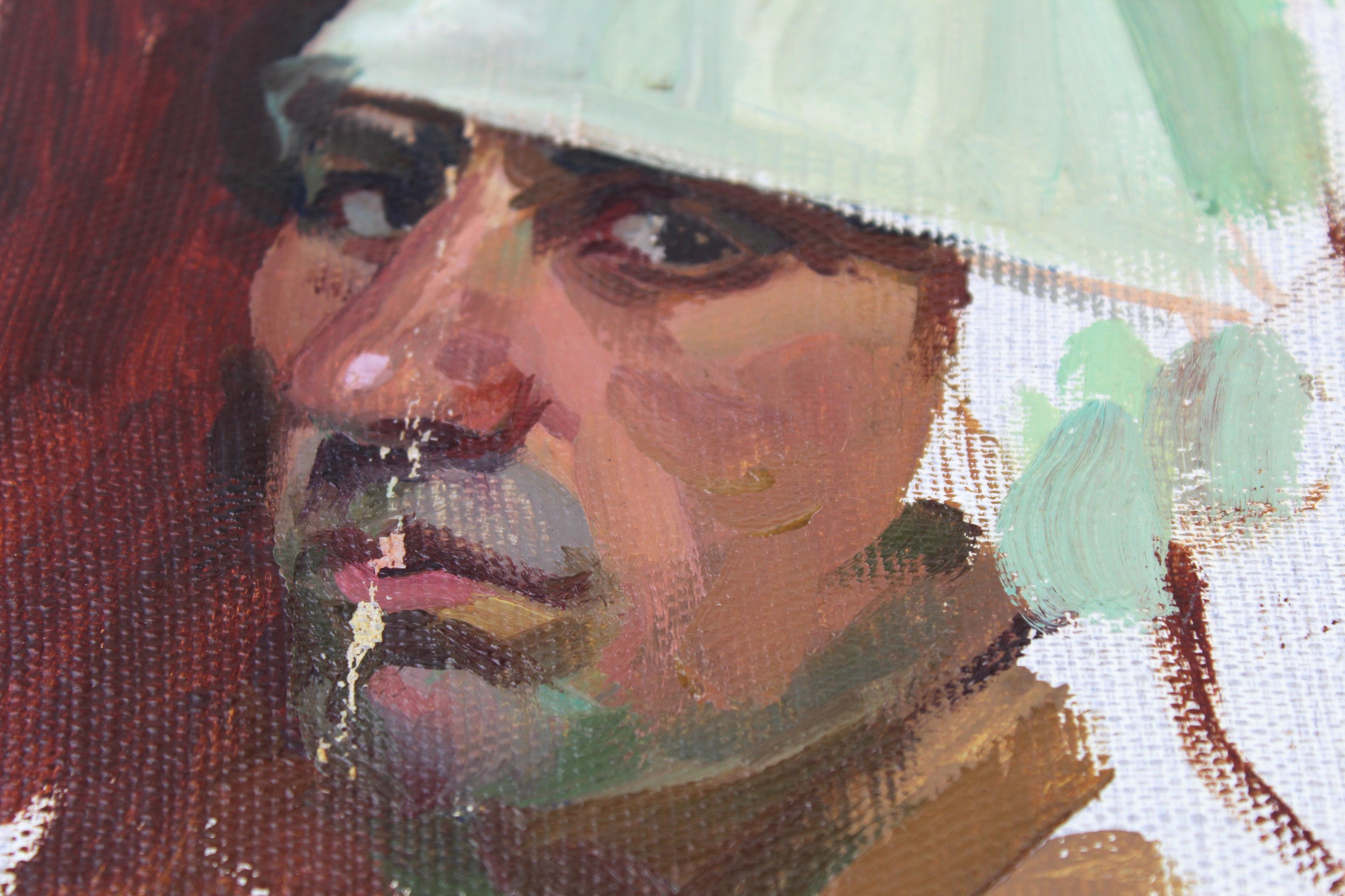 SOVIET OIL PAINTING OF WOUNDED MAN