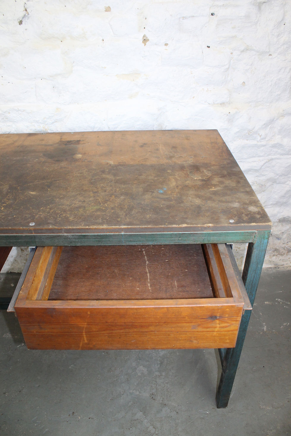 Thumbnail: VINTAGE METAL GREEN WORK BENCH