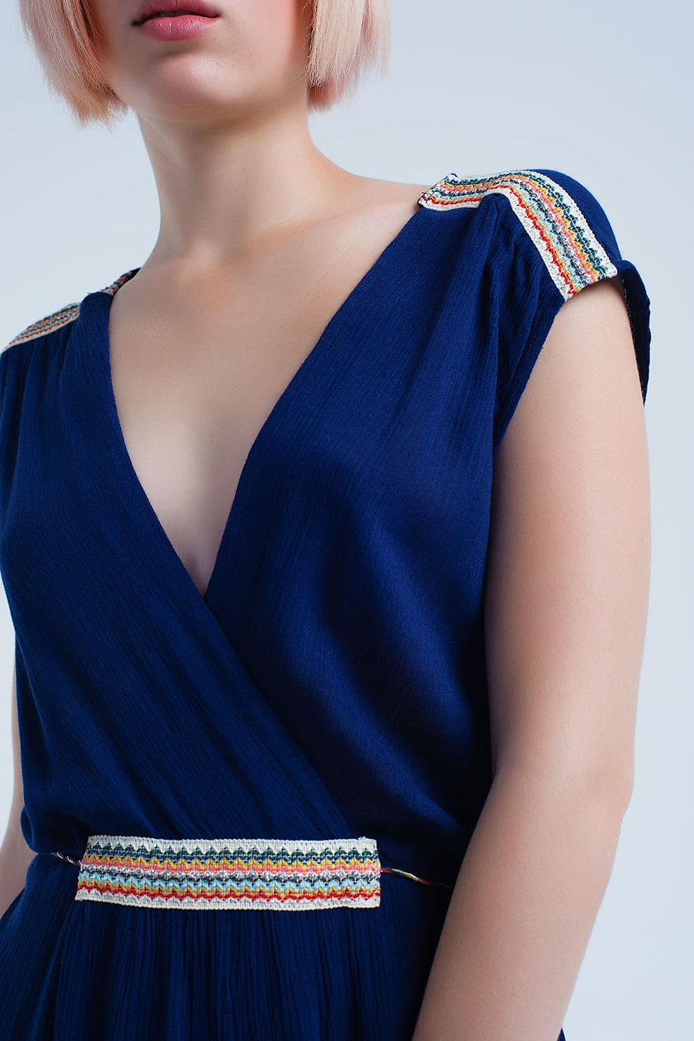 Thumbnail: Navy Blue Mini Dress With Embroidery
