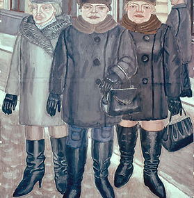 Три девушки в чёрном. 1966. Бумага. гуашь. 203х168. ГМИИ