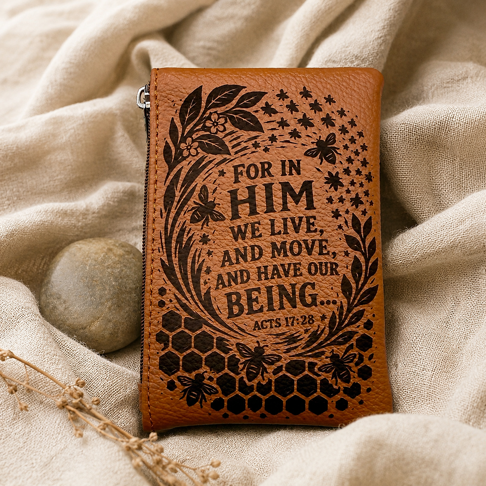 Thumbnail: Bee Scripture - Acts 17:28 - Engraved Rosary Pouch | Personalised Rosary