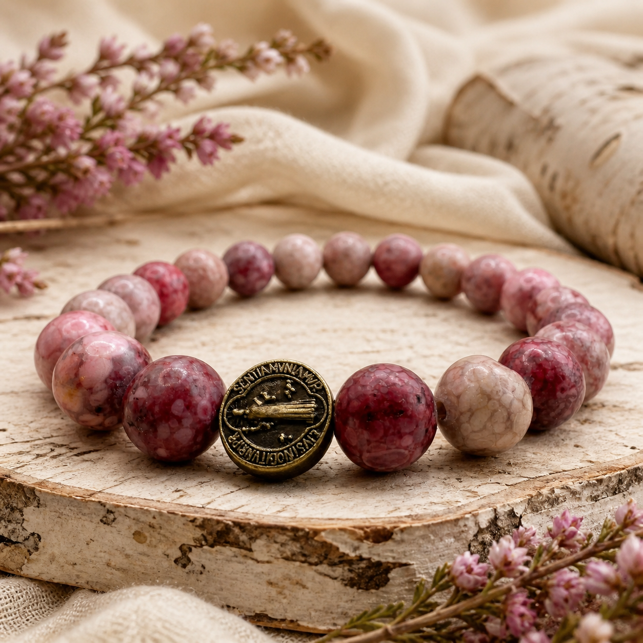 Pink chrysanthemum stone Rosary Bracelet