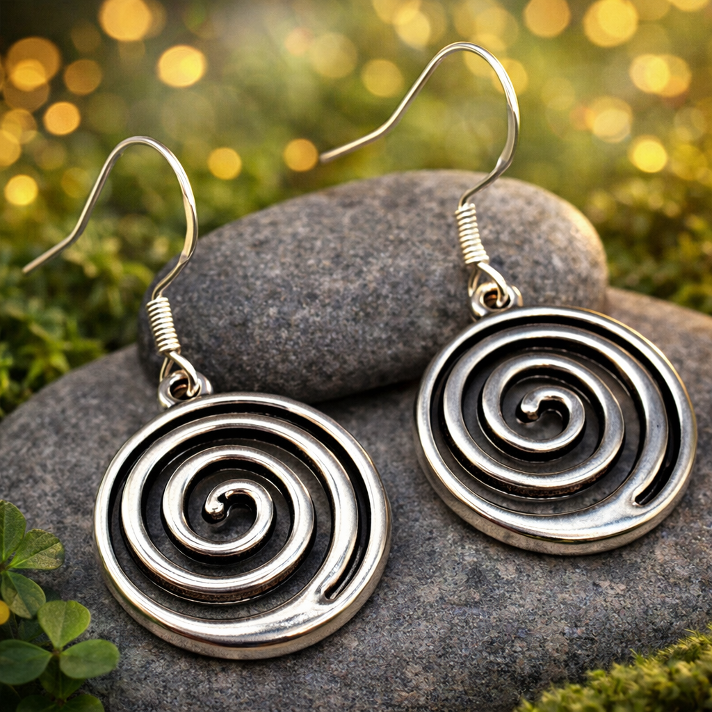 Celtic Spiral Earrings, Sterling Silver Hooks, Stainless Steel Dangle Earrings