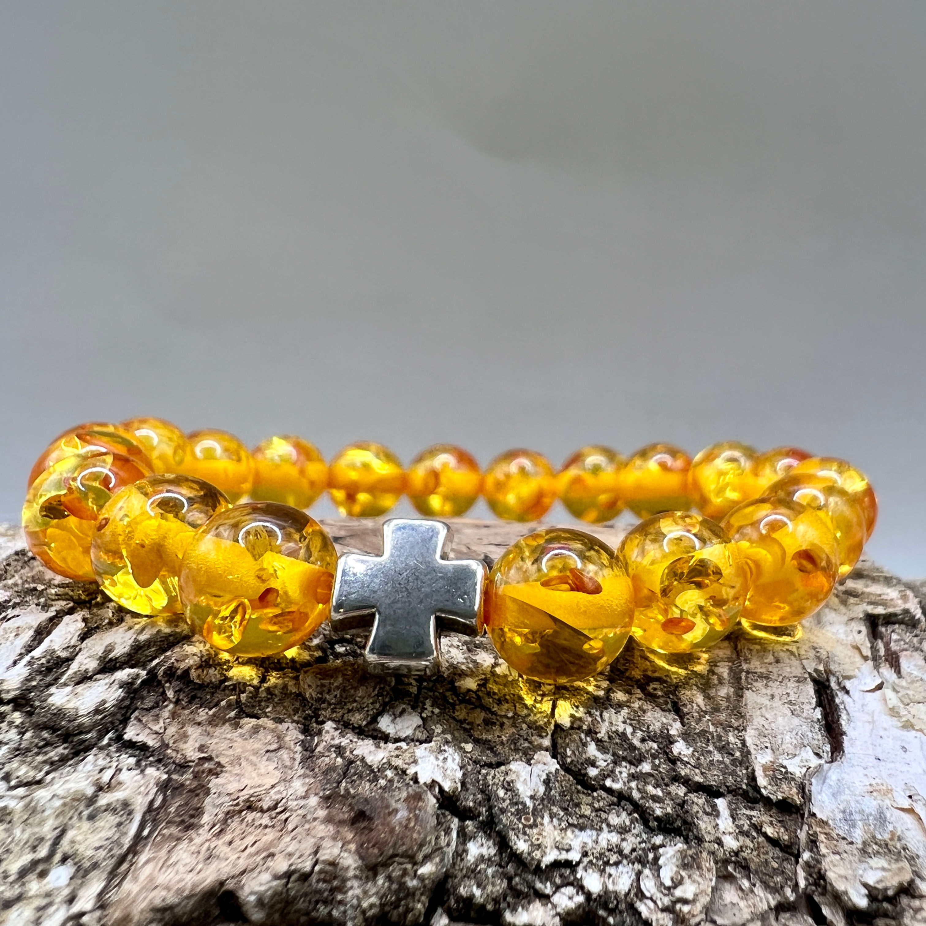 Copal amber and Steel Bracelet