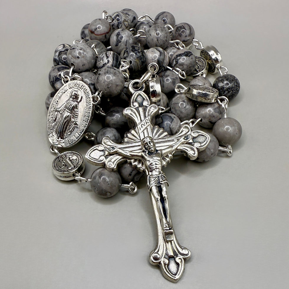 Thumbnail: Handmade Marble Gothic Silver Rosary