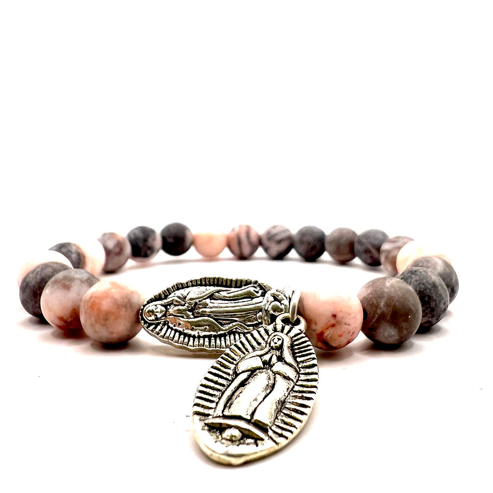 Thumbnail: Pink Marble Virgin Mary Guadalupe Bracelet