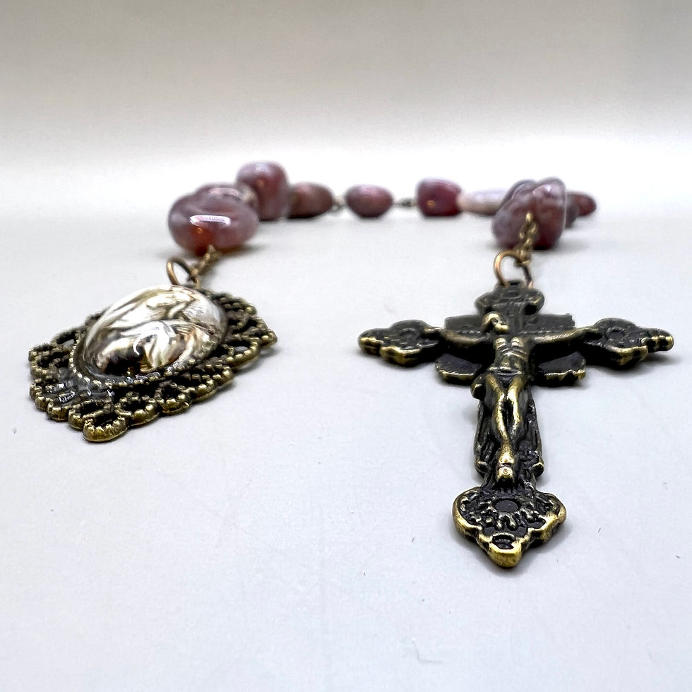 Thumbnail: Victorian Style Dusky Purple Agate Tenner Rosary with Small Cameo of the Madonna