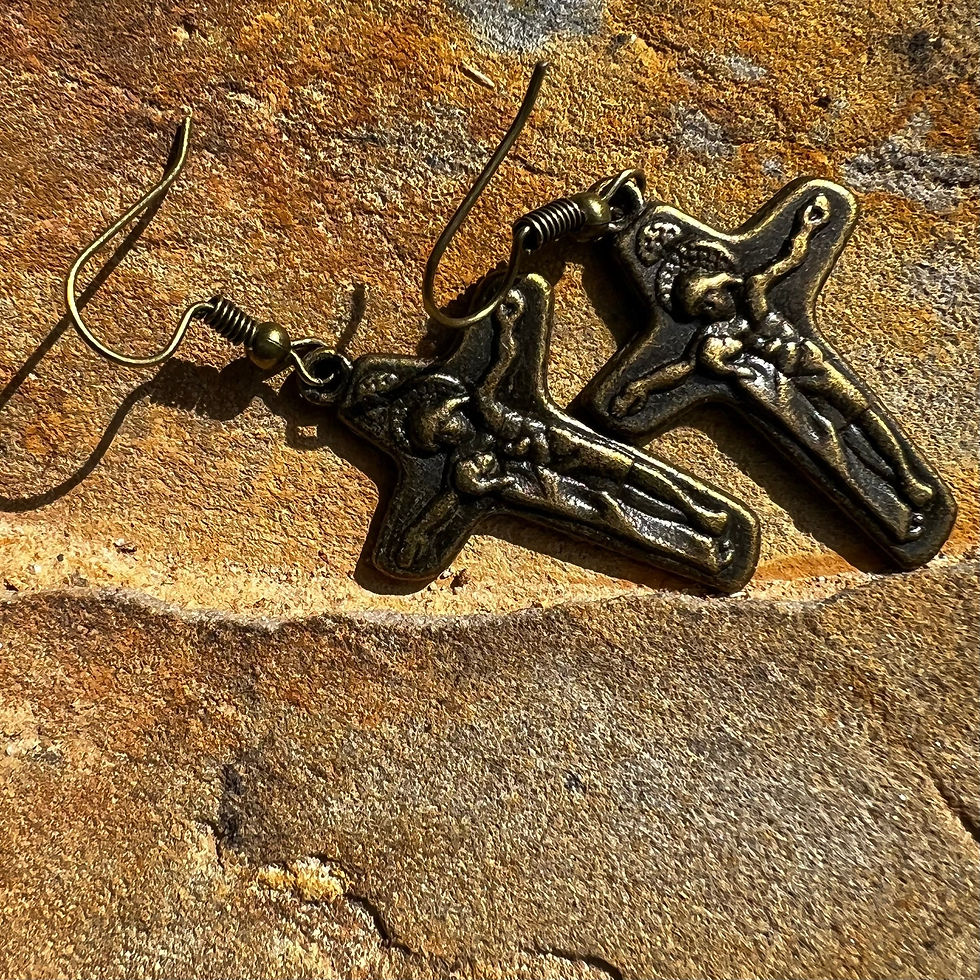 Thumbnail: Celtic Catholic Christian Cross Dangle drop earrings handmade in Scotland Hooks
