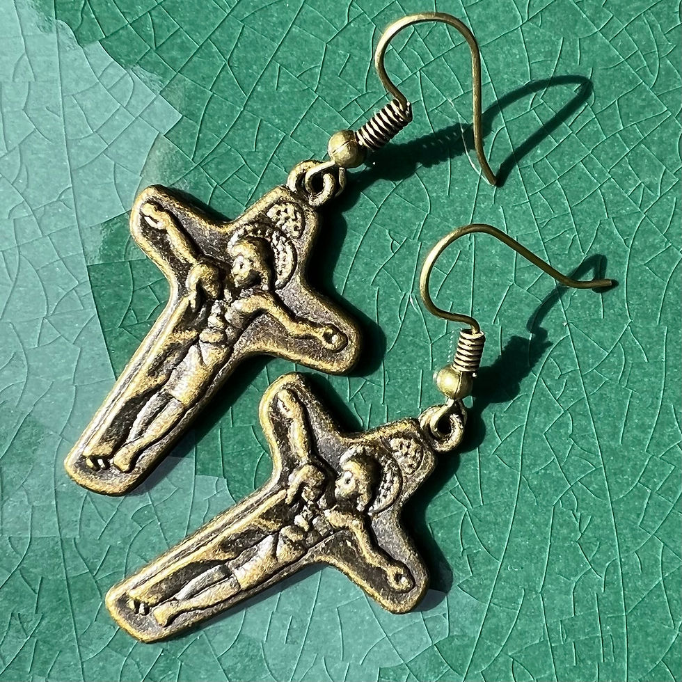 Thumbnail: Celtic Catholic Christian Cross Dangle drop earrings handmade in Scotland Hooks