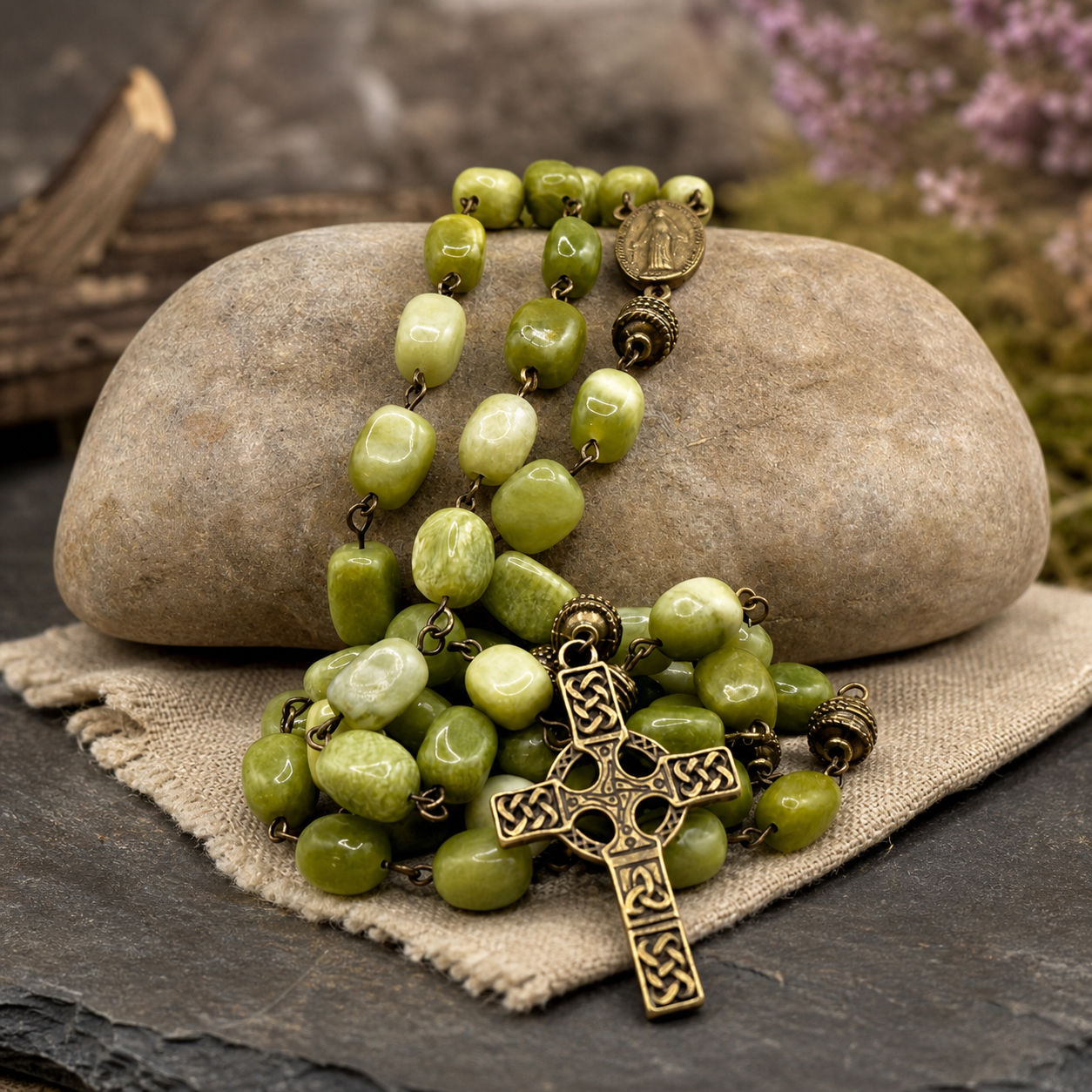 Large Irregular Jade Rustic Celtic Rosary