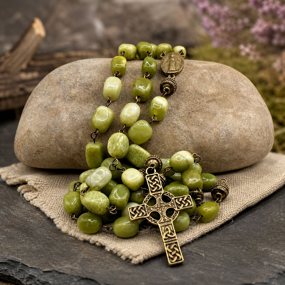 Thumbnail: Large Irregular Jade Rustic Celtic Rosary