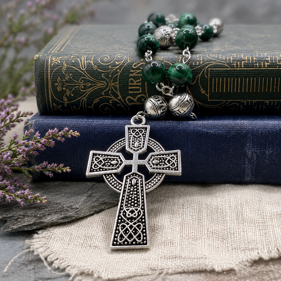 Thumbnail: Anglican Celtic Rosary Beads Green Tigers Eye