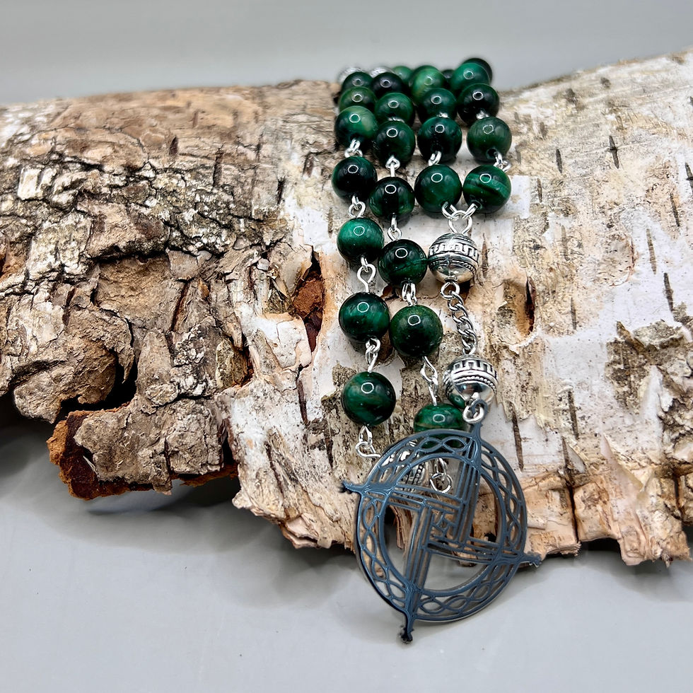 Thumbnail: Anglican Celtic Rosary Beads Green Tigers Eye