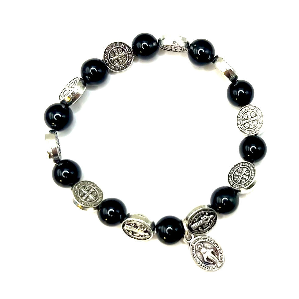 Thumbnail: Obsidian Miraculous Medal and Saint Benedict Bracelet