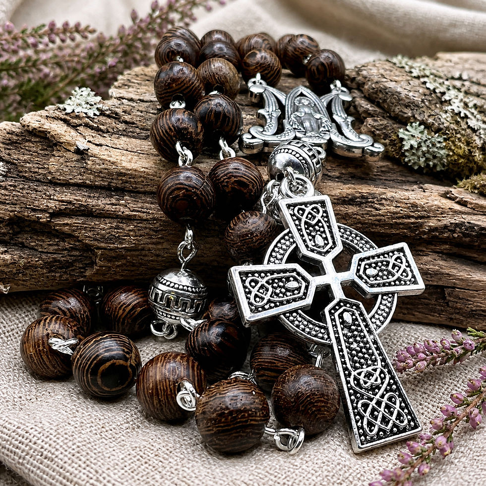 Thumbnail: Jacobean Oak Celtic Catholic Rosary