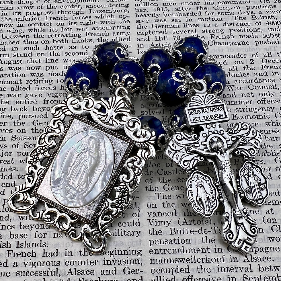 Thumbnail: Lapis Lazuli Stainless Steel Tenner Rosary with Mother of Pearl Cameo