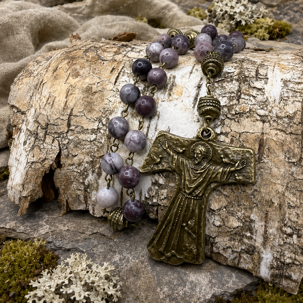Thumbnail: Saint Francis Tau Cross Anglican Rosary - Purple Agate