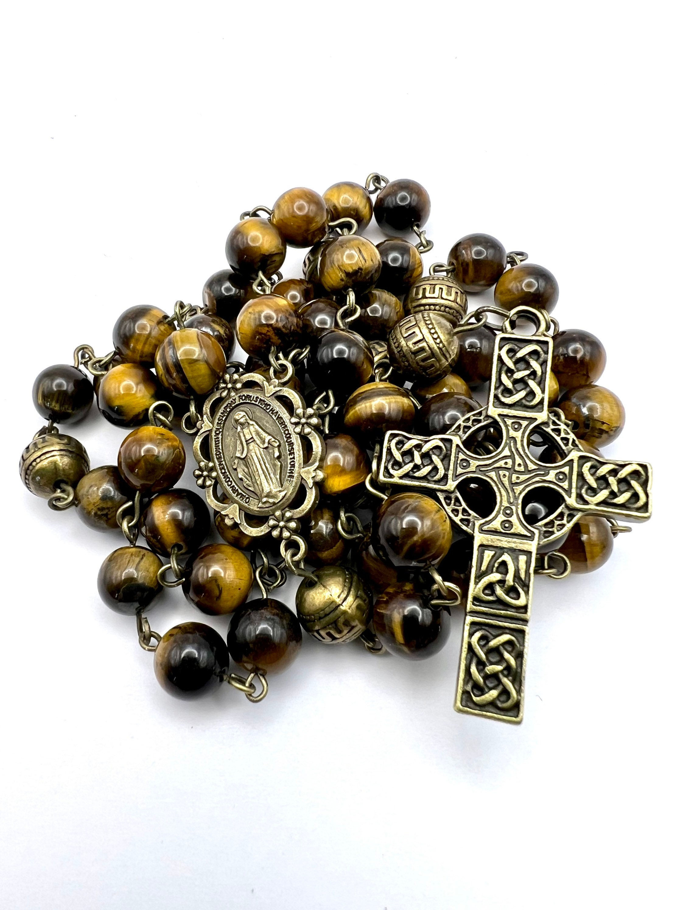 Traditional Handmade Catholic Rosary with Celtic Cross tigers eye