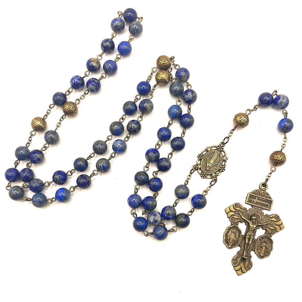 Thumbnail: Lapis Lazuli and Antiqued Brass Rosary with Miraculous Medal and Pardon Cross