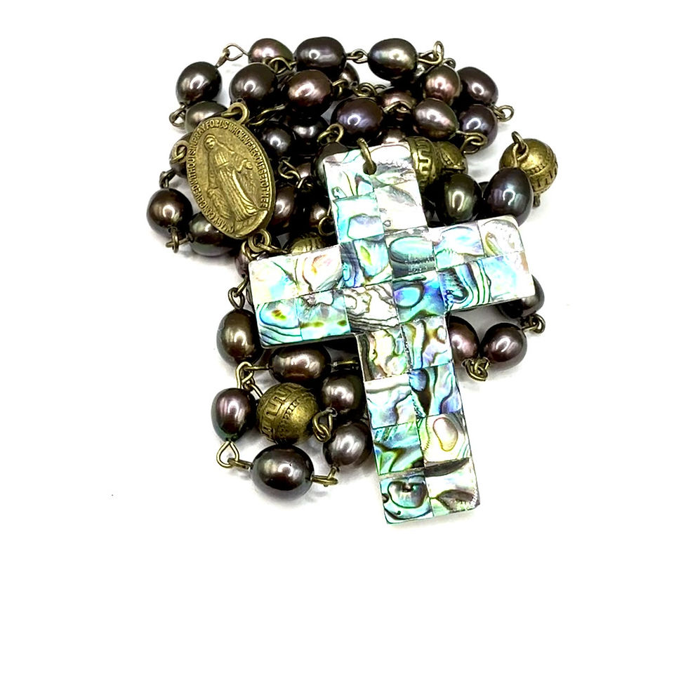 Thumbnail: Catholic Rosary Genuine Black Freshwater Pearl Beads