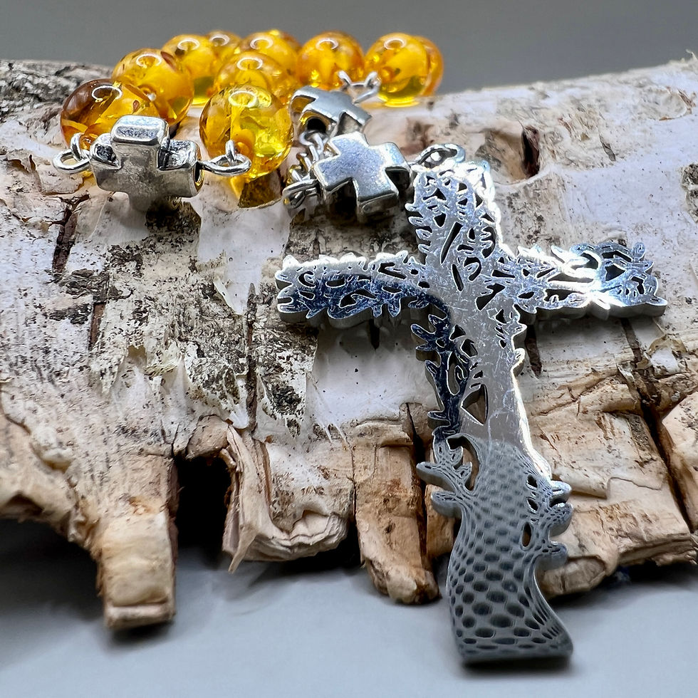 Thumbnail: Copal Amber and Steel Tree of Life Anglican Rosary