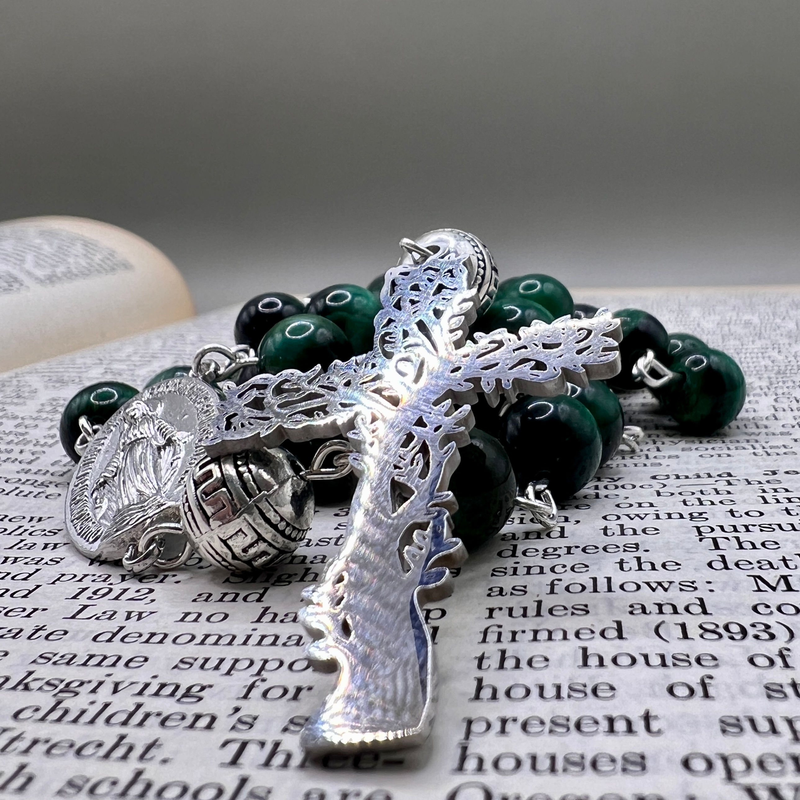 Celtic Tree of Life Green Tigers Eye Rosary