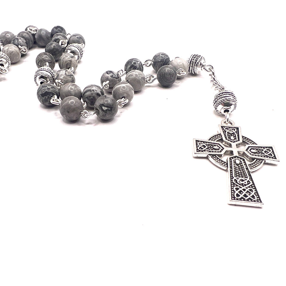 Thumbnail: Italian Marble, Steel and Silver Anglican Celtic Rosary