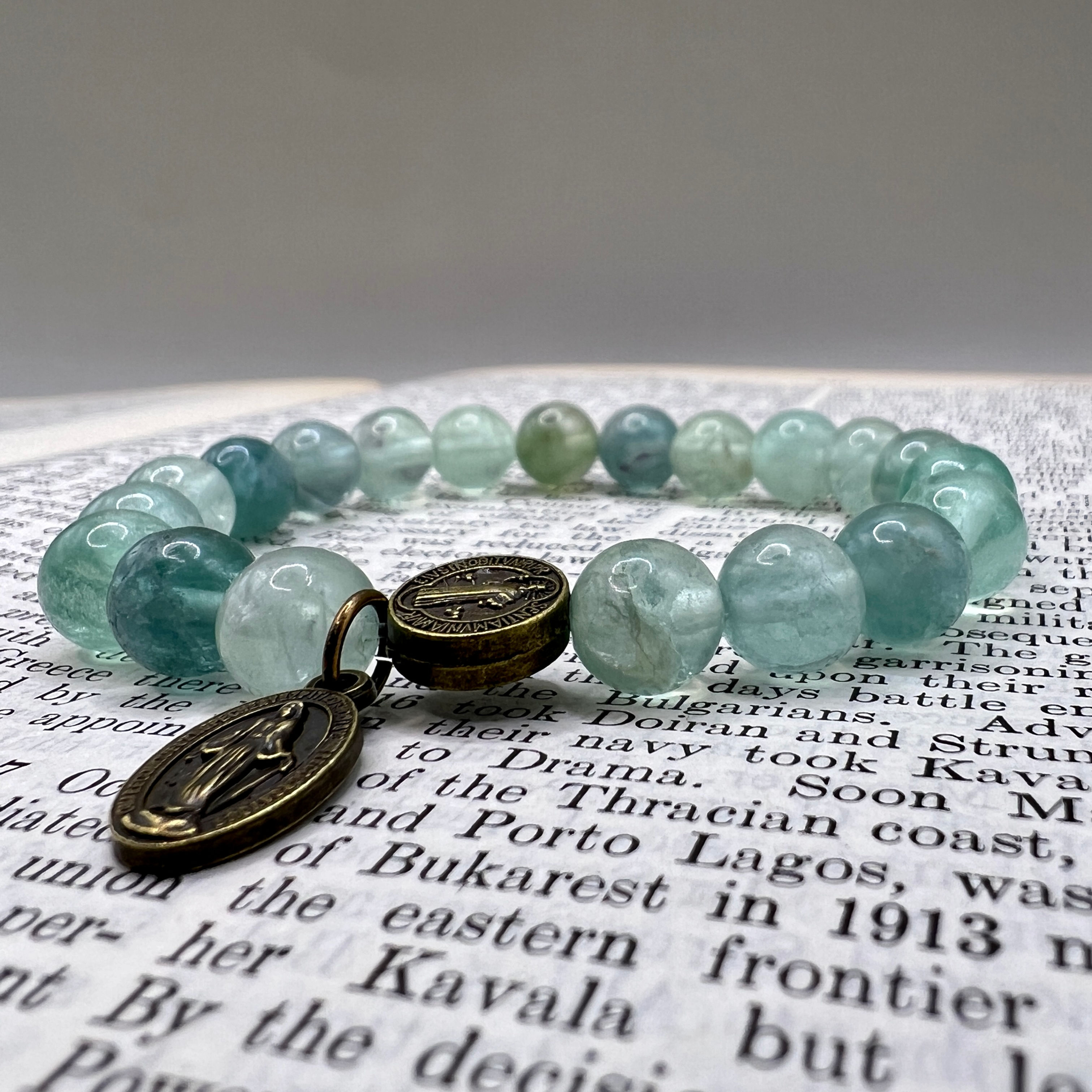 Fluorite Miraculous Medal Rosary Bracelet