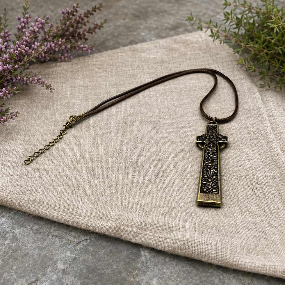 Thumbnail: Saint Martin’s Cross Necklace, Iona Celtic Cross, Solid Brass Leather Cord