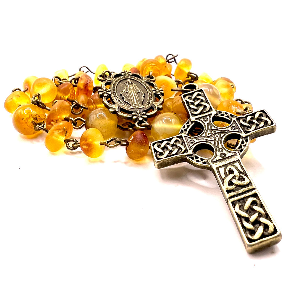 Thumbnail: Catholic Rosary with Celtic Cross Baltic Amber and Citrine
