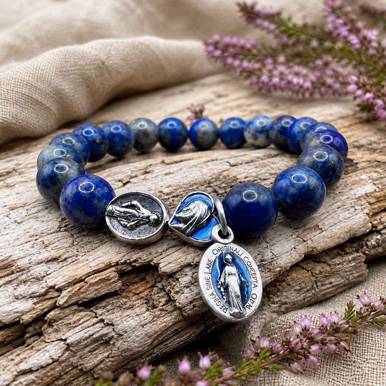 Handmade Lapis Lazuli Rosary Bracelet with Miraculous Medal