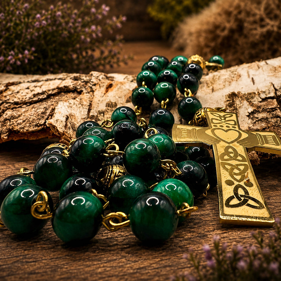 Thumbnail: Claddagh Irish Rosary Beads Green and Gold