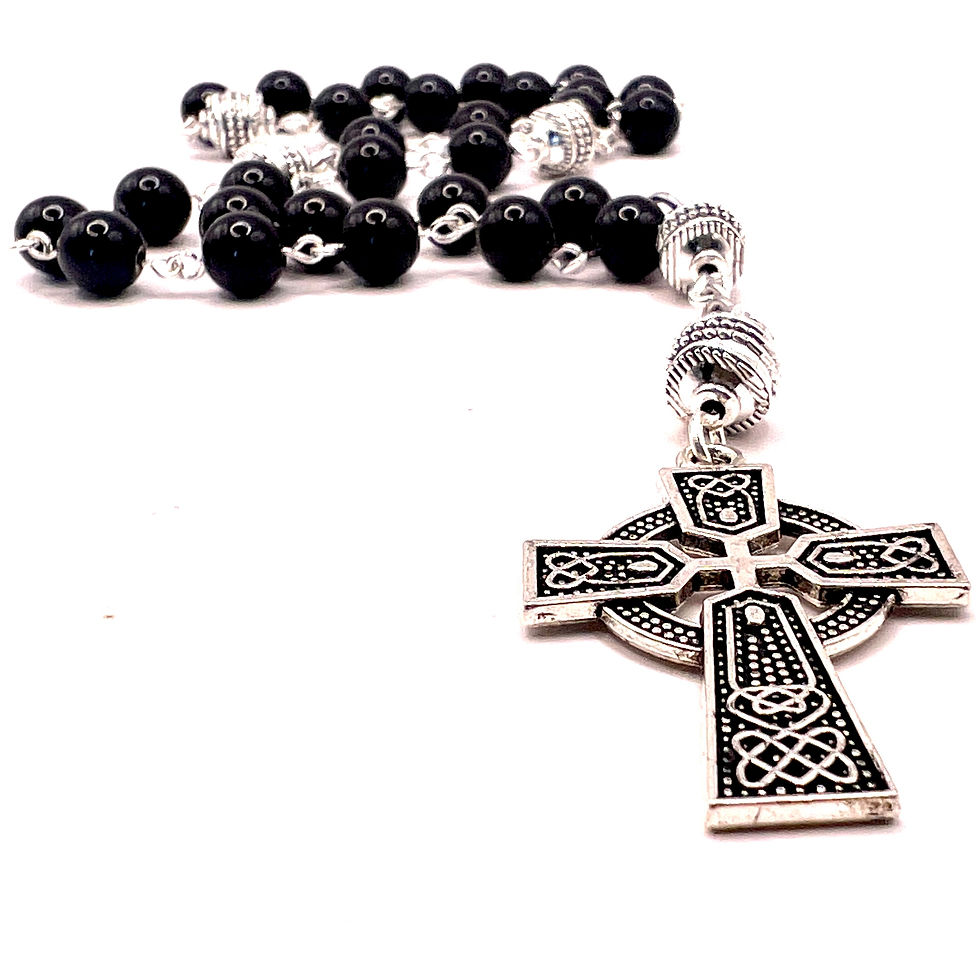 Thumbnail: Obsidian Celtic Anglican Rosary Beads