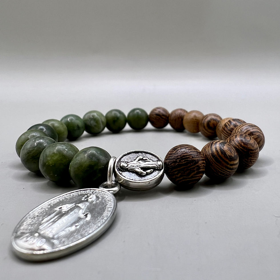 Thumbnail: Jacobean Oak and Jade Miraculous Medal Bracelet