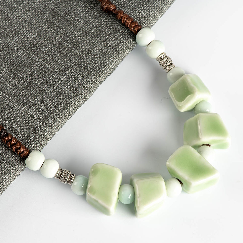 Thumbnail: Distressed Cubic Handmade Kiln Fired Ceramic Necklace