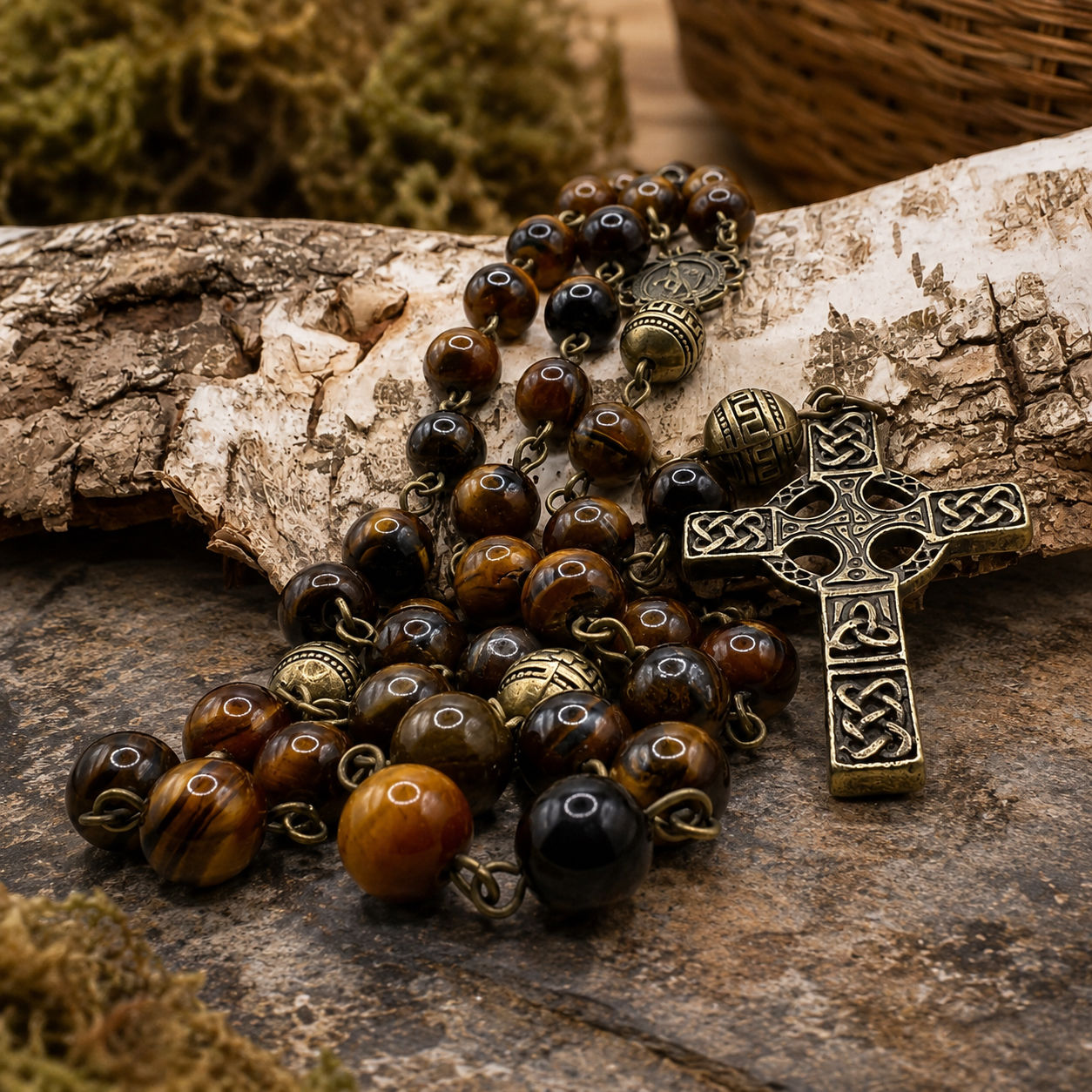Traditional Handmade Catholic Rosary with Celtic Cross tigers eye