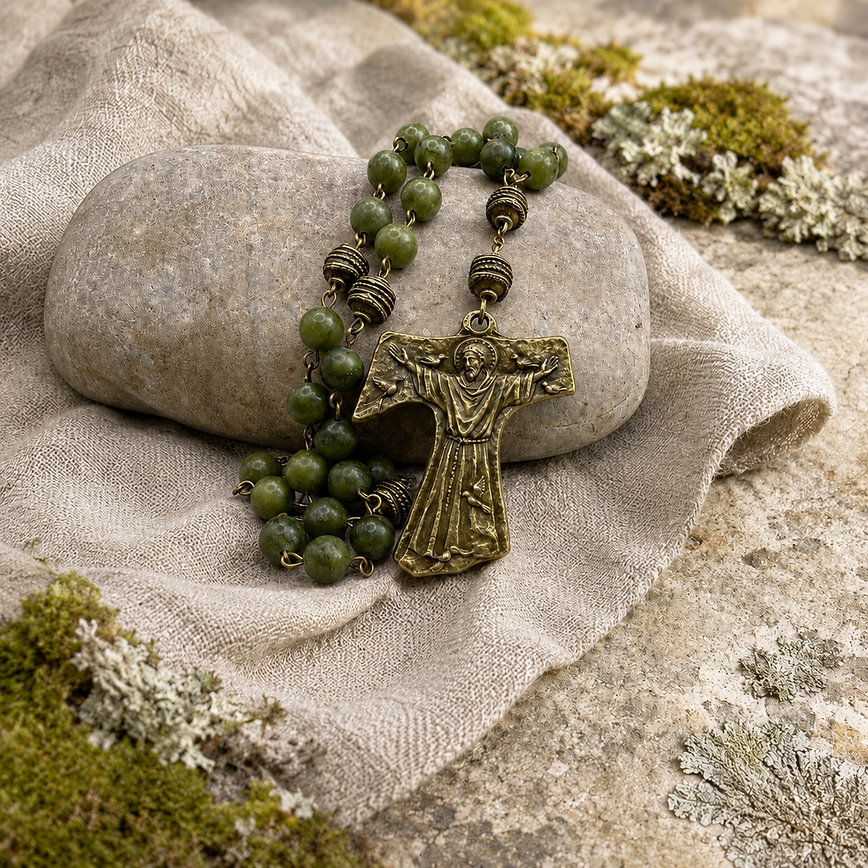 Thumbnail: Saint Francis Tau Cross Anglican Rosary - Jade