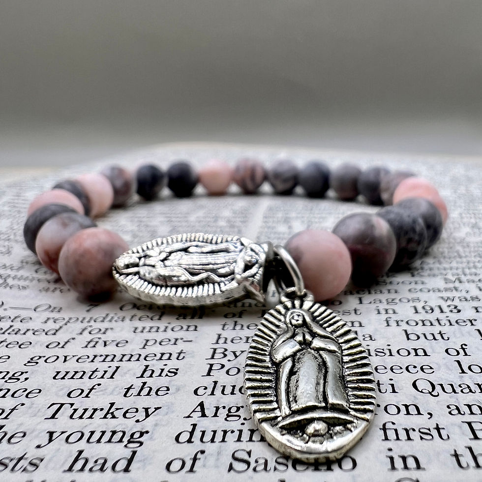 Thumbnail: Pink Marble Virgin Mary Guadalupe Bracelet