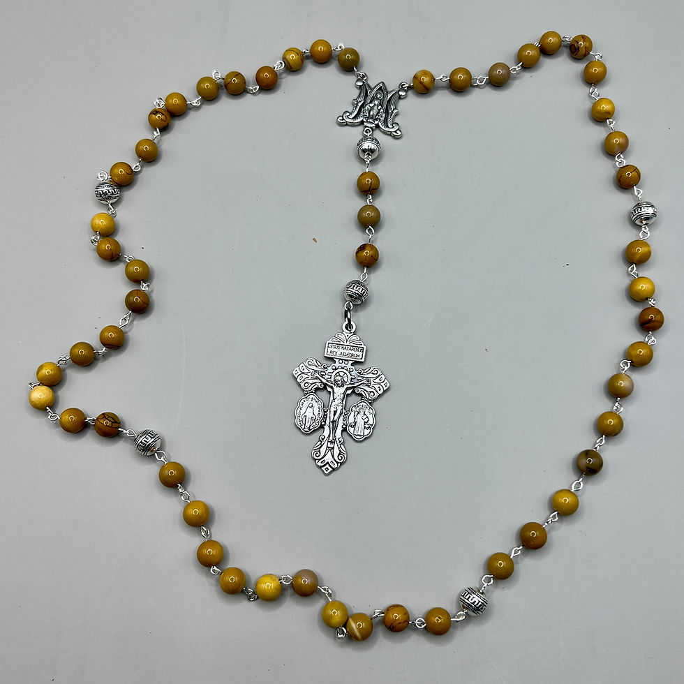 Thumbnail: Mustard Mookaite Art Deco Pardon Crucifix Rosary Beads