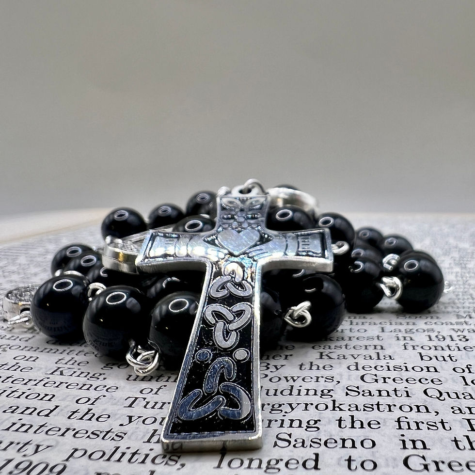 Thumbnail: Claddagh, Silver and Obsidian Rosary