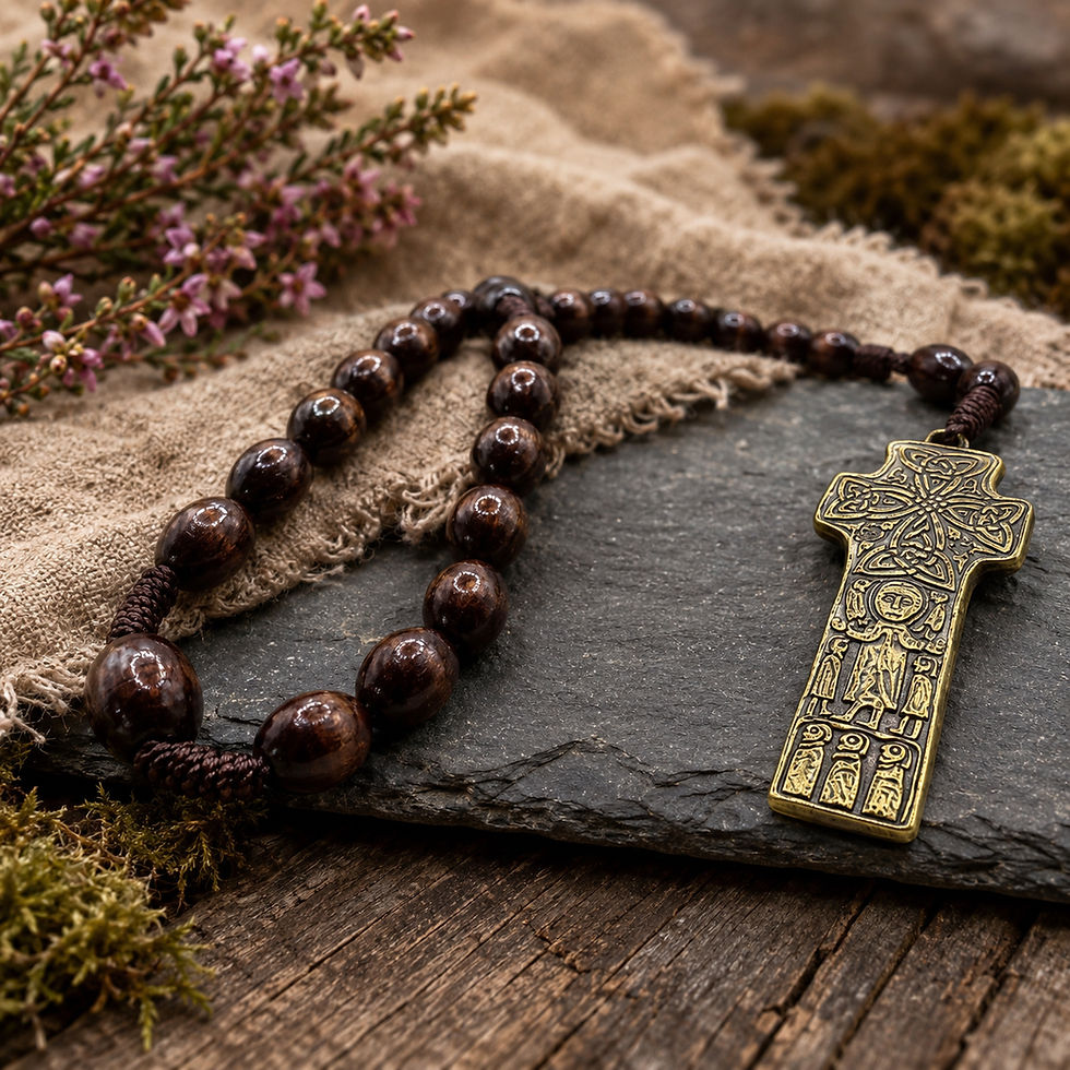 Thumbnail: Anglican Maple and Antiqued Brass Celtic Carndonagh Cross