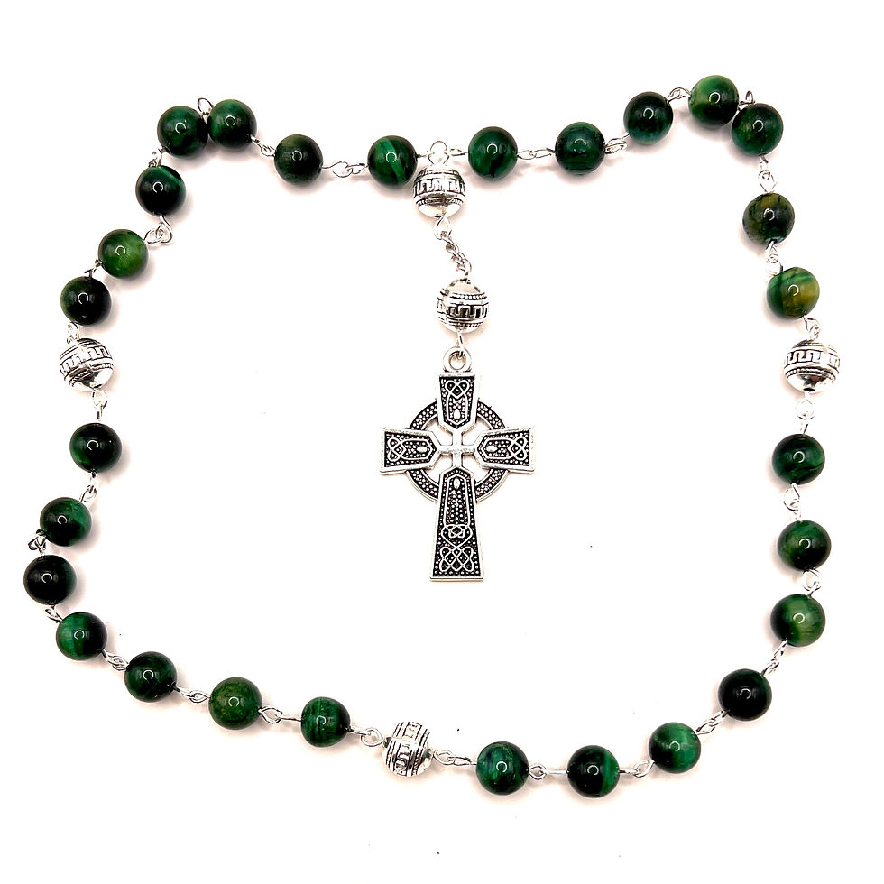 Thumbnail: Anglican Celtic Rosary Beads Green Tigers Eye