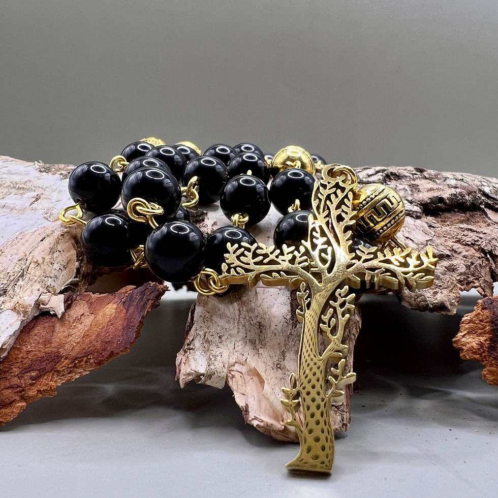 Thumbnail: Black and Gold Azabache Tree of Life Rosary